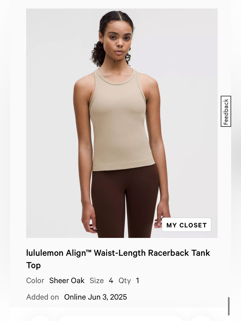 lululemon athletica Neutral Tank Top - SHOK color